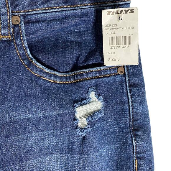 Tilly's RSQ Blue Denim Distressed Jeans Manhattan High Rise Juniors SZ 3 - Picture 9 of 9
